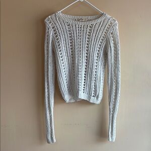 Hollister White Crew Neck Sweater with Intricate Knit Design